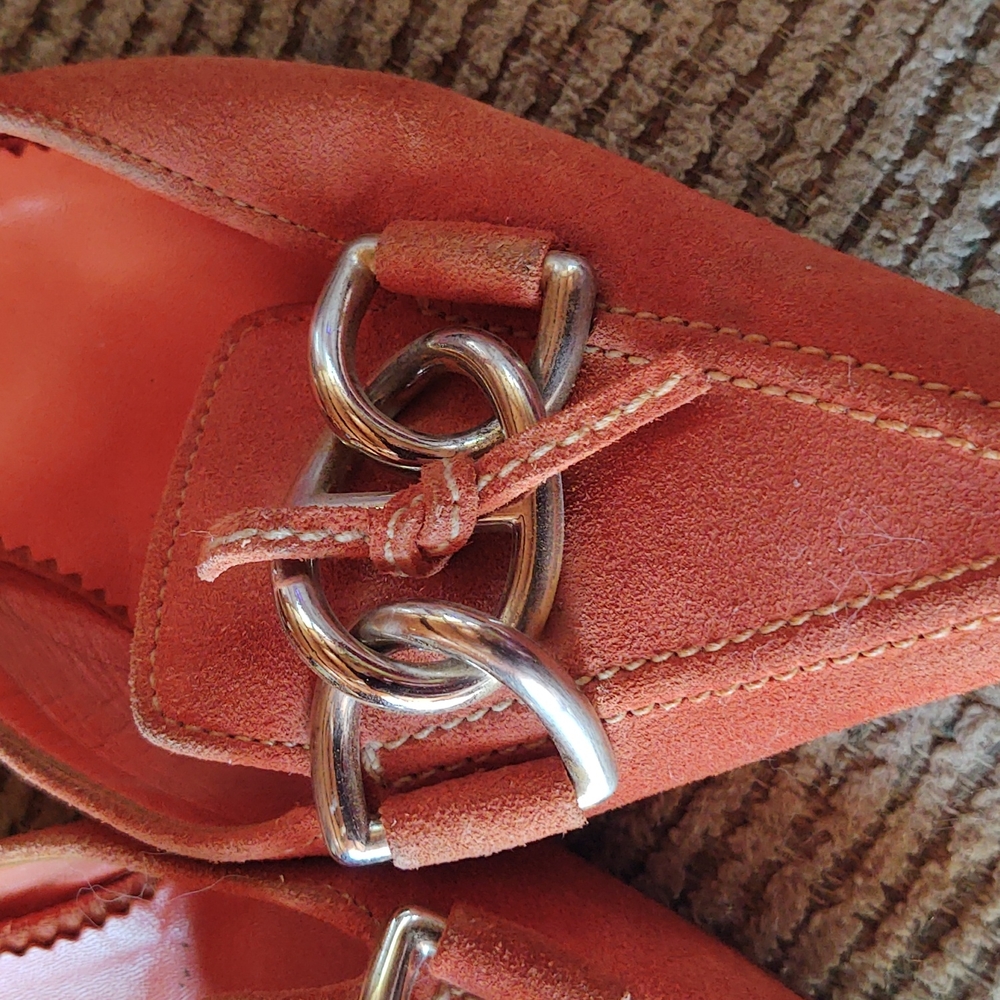 Prada Orange Suede Flats with Silver Buckle - Picture 6 of 6